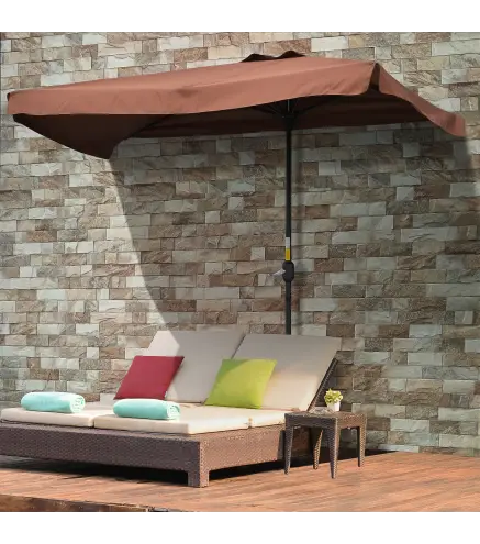 Demi parasol - parasol de balcón 5 varillas de metal 2,3x1,3x2,49 m poliéster alta densidad chocolate
