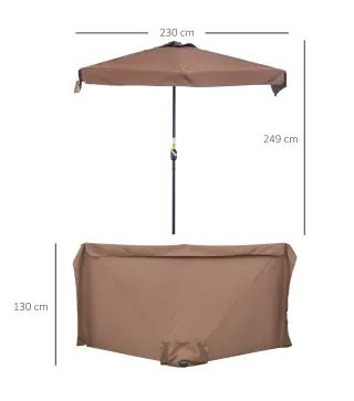 Demi parasol - parasol de balcón 5 varillas de metal 2,3x1,3x2,49 m poliéster alta densidad chocolate