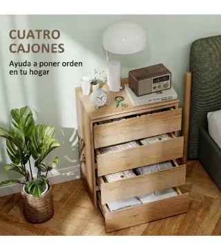 Cómoda 4 Cajones para Dormitorio Moderna Diseño sin Tiradores para Comedor Entrada 60x40x80 cm Madera Natural