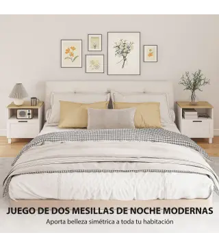 Juego de 2 Mesitas de Noche Mesillas de Noche con Cajón Compartimento Abierto Patas de Madera 45x38x50 cm Blanco
