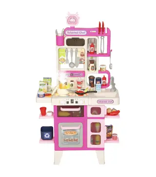 Cocina de Juguete con Luces Sonido Accesorios Fregadero Utensilios Alimentos Falsos para Niños a Partir de 3 Años Rosa