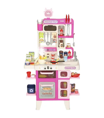 Cocina de Juguete con Luces Sonido Accesorios Fregadero Utensilios Alimentos Falsos para Niños a Partir de 3 Años Rosa