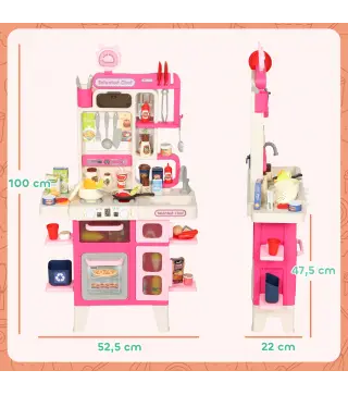 Cocina de Juguete con Luces Sonido Accesorios Fregadero Utensilios Alimentos Falsos para Niños a Partir de 3 Años Rosa