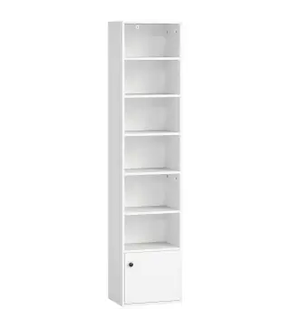 Librería de 7 Niveles Estantería para Libros Moderna con Estantes Abiertos y Puerta 40x30x180 cm Blanco