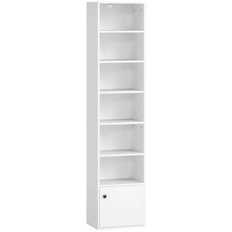 Librería de 7 Niveles Estantería para Libros Moderna con Estantes Abiertos y Puerta 40x30x180 cm Blanco Librería de 7 Niveles Estantería para Libros Moderna con Estantes Abiertos y Puerta 40x30x180 cm Blanco