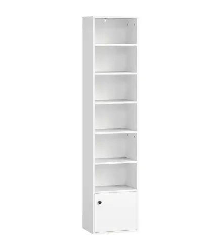 Librería de 7 Niveles Estantería para Libros Moderna con Estantes Abiertos y Puerta 40x30x180 cm Blanco