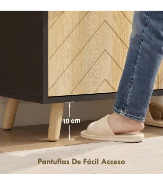 Zapatero Entrada Recibidor con 2 Puertas Estantes Ajustables y Compartimento Abierto 75x35x104 cm Negro y Natural