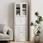 Columna de Baño Estrecha con Puertas de Vidrio Puertas de Lamas Estantes Ajustables 60x30x170 cm Blanco