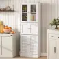 Columna de Baño Estrecha con Puertas de Vidrio Puertas de Lamas Estantes Ajustables 60x30x170 cm Blanco