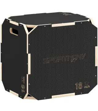 Cajón Pliométrico de Madera 3 en 1 con 3 Alturas Diferentes Asas sin Esquinas Entrenamiento de Salto 51x48x41 cm