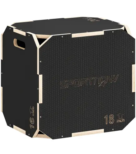 Cajón Pliométrico de Madera 3 en 1 con 3 Alturas Diferentes Asas sin Esquinas Entrenamiento de Salto 51x48x41 cm