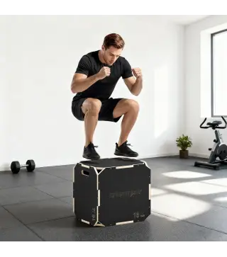 Cajón Pliométrico de Madera 3 en 1 con 3 Alturas Diferentes Asas sin Esquinas Entrenamiento de Salto 51x48x41 cm