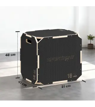 Cajón Pliométrico de Madera 3 en 1 con 3 Alturas Diferentes Asas sin Esquinas Entrenamiento de Salto 51x48x41 cm