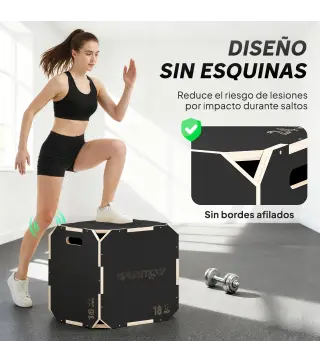 Cajón Pliométrico de Madera 3 en 1 con 3 Alturas Diferentes Asas sin Esquinas Entrenamiento de Salto 51x48x41 cm