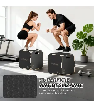 Cajón Pliométrico de Madera 3 en 1 con 3 Alturas Diferentes Asas sin Esquinas Entrenamiento de Salto 51x48x41 cm