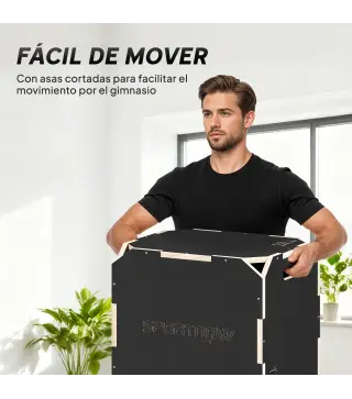 Cajón Pliométrico de Madera 3 en 1 con 3 Alturas Diferentes Asas sin Esquinas Entrenamiento de Salto 51x48x41 cm