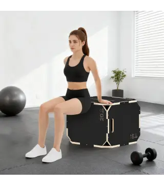 Cajón Pliométrico de Madera 3 en 1 con 3 Alturas Diferentes Asas sin Esquinas Entrenamiento de Salto 51x48x41 cm