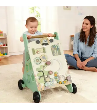 Andador Madera Bebé Control Velocidad Xilófono Engranajes Laberinto Cuentas Centro de Actividades Montessori Verde