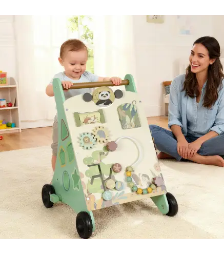 Andador Madera Bebé Control Velocidad Xilófono Engranajes Laberinto Cuentas Centro de Actividades Montessori Verde