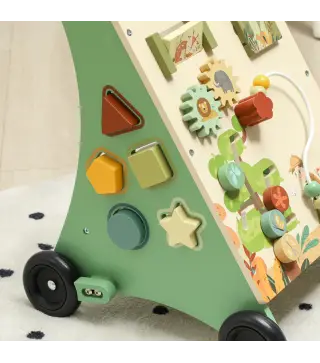 Andador Madera Bebé Control Velocidad Xilófono Engranajes Laberinto Cuentas Centro de Actividades Montessori Verde
