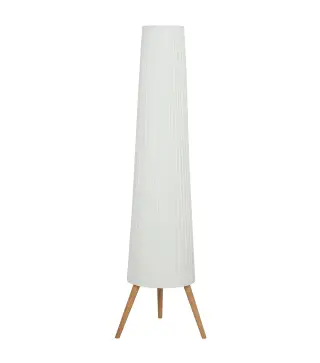 Lámpara de Pie con Trípode Brillo Ajustable 3 Niveles Interruptor de Pie Patas de Madera y Pantalla de Tela Blanco