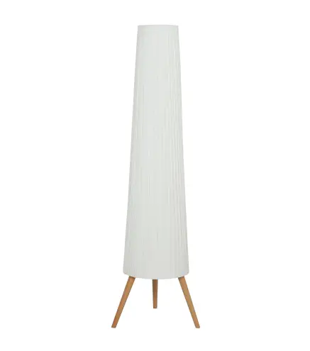 Lámpara de Pie con Trípode Brillo Ajustable 3 Niveles Interruptor de Pie Patas de Madera y Pantalla de Tela Blanco