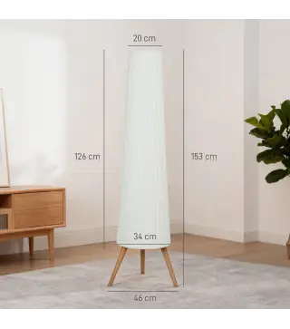 Lámpara de Pie con Trípode Brillo Ajustable 3 Niveles Interruptor de Pie Patas de Madera y Pantalla de Tela Blanco