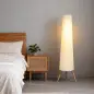 Lámpara de Pie con Trípode Brillo Ajustable 3 Niveles Interruptor de Pie Patas de Madera y Pantalla de Tela Blanco