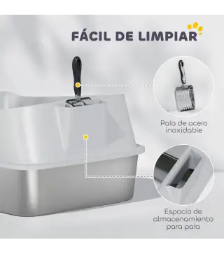 Arenero para Gatos de Acero Inoxidable XL con Borde Alto Pala Fácil de Limpiar Prueba de Fugas 60,2x40,2x29,7 cm Gris