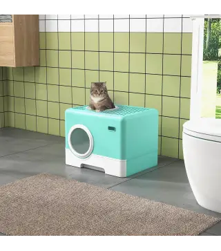 Arenero para Gatos con Pala Bandeja Extraíble 2 Puertas Entrada Principal y Salida Superior 52x41x38,5 cm Verde