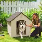 Caseta para Perros Exterior Casa para Perros Extragrandes de Plástico con 2 Ventanas Base Elevada Estacas Beige Caseta para Perros Exterior Casa para Perros Extragrandes de Plástico con 2 Ventanas Base Elevada Estacas Beige