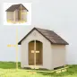 Caseta para Perros Exterior Casa para Perros Extragrandes de Plástico con 2 Ventanas Base Elevada Estacas Beige Caseta para Perros Exterior Casa para Perros Extragrandes de Plástico con 2 Ventanas Base Elevada Estacas Beige