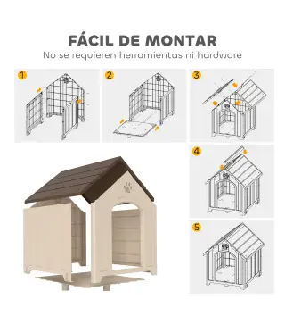 Caseta para Perros Exterior Casa para Perros Extragrandes de Plástico con 2 Ventanas Base Elevada Estacas Beige