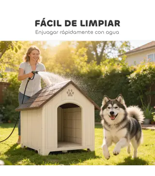 Caseta para Perros Exterior Casa para Perros Extragrandes de Plástico con 2 Ventanas Base Elevada Estacas Beige