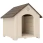 Caseta para Perros Exterior Casa para Perros Grandes de Plástico con 2 Ventanas Base Elevada Estacas Beige