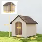 Caseta para Perros Exterior Casa para Perros Grandes de Plástico con 2 Ventanas Base Elevada Estacas Beige