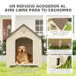 Caseta para Perros Exterior Casa para Perros Grandes de Plástico con 2 Ventanas Base Elevada Estacas Beige