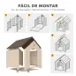 Caseta para Perros Exterior Casa para Perros Grandes de Plástico con 2 Ventanas Base Elevada Estacas Beige
