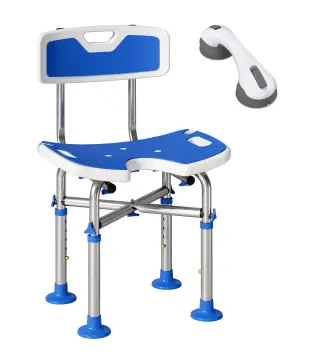 Silla Ducha Personas Mayores Antideslizante con Respaldo Altura Ajustable Soporte para Alcachofa Carga 150 kg Azul