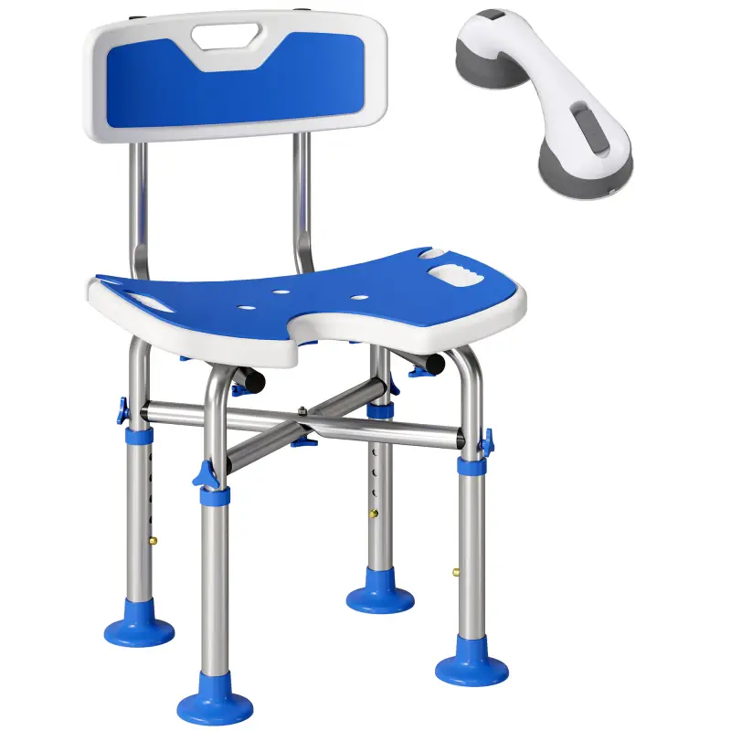 Silla Ducha Personas Mayores Antideslizante con Respaldo Altura Ajustable Soporte para Alcachofa Carga 150 kg Azul Silla Ducha Personas Mayores Antideslizante con Respaldo Altura Ajustable Soporte para Alcachofa Carga 150 kg Azul