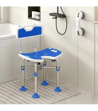 Silla Ducha Personas Mayores Antideslizante con Respaldo Altura Ajustable Soporte para Alcachofa Carga 150 kg Azul