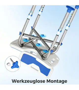 Silla Ducha Personas Mayores Antideslizante con Respaldo Altura Ajustable Soporte para Alcachofa Carga 150 kg Azul