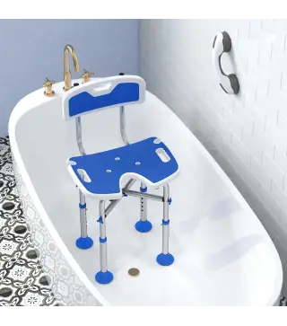 Silla Ducha Personas Mayores Antideslizante con Respaldo Altura Ajustable Soporte para Alcachofa Carga 150 kg Azul