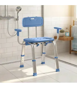 Silla Ducha Personas Mayores Antideslizante con Reposabrazos Ajustable Altura Ajustable Carga 150 kg Azul