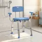 Taburete de ducha ergonómico con reposabrazos y respaldo, asiento y altura ajustables, azul