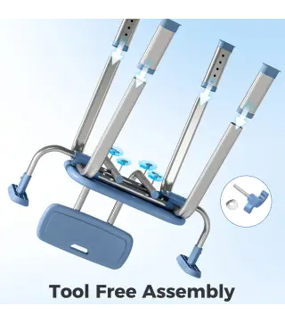 Taburete de ducha ergonómico con reposabrazos y respaldo, asiento y altura ajustables, azul