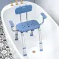 Taburete de ducha ergonómico con reposabrazos y respaldo, asiento y altura ajustables, azul