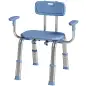 Taburete de ducha ergonómico con reposabrazos y respaldo, asiento y altura ajustables, azul