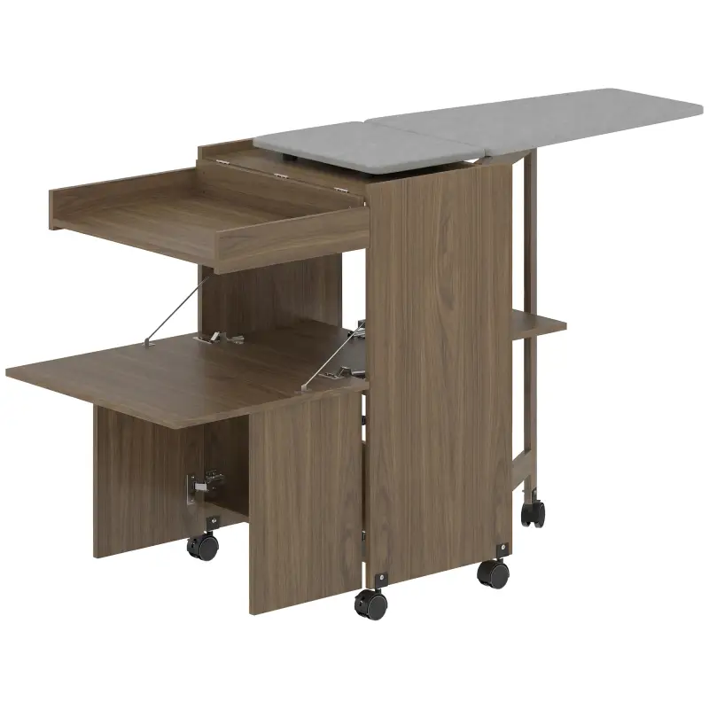 Armario Tabla de Planchar Plegable con Soporte para Plancha y Ropa con Compartimento Abierto,154x55x87 cm, Marrón