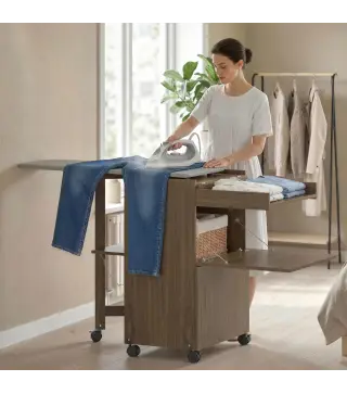 Armario Tabla de Planchar Plegable con Soporte para Plancha y Ropa con Compartimento Abierto,154x55x87 cm, Marrón